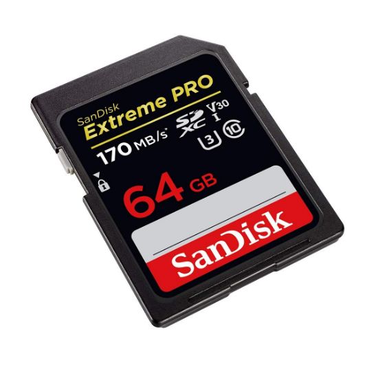 Picture of SanDisk 64GB Extreme PRO UHS-I SDXC Memory Card.