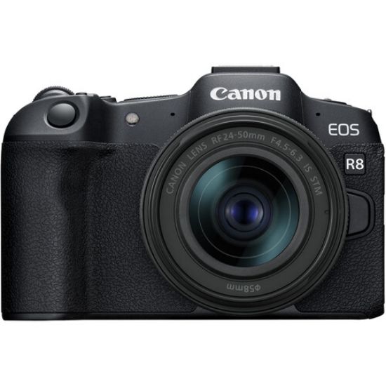 Picture of Canon EOS R8 Mirrorless Camera with RF 24-50mm f/4.5-6.3 IS STM Lens.